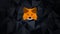 MetaMask logo sign on polygonal dark background. Crypto wallet for Defi, Web3 Dapps and NFTs