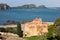 Metamorphosis Sotiros church in Pylos Nestor Palace Niokastro Navarino in Greece at sunny day