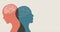 Metaphor bipolar disorder mind mental. Double face. Split personality. Concept mood disorder. 2 Head silhouette.Psychology. Mood