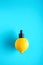 Metaphor, bottle with whey, butter in lemon. The concept of vitamin C in cosmetics and aromatherapy.