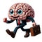 Metaphor for the brain drain. An elegant brain with a suitcase, ready to leave