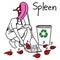 metaphor function of spleen is to recycle old blood to be new vector illustration sketch hand drawn with black lines, isolated on