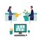 Metaphor of growth, support, assistance. Flat design vector illustration of business people