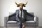 Metaphore of businessman with cow head. Bullish trend of stock market concept