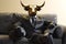 Metaphore of businessman with cow head. Bullish trend of stock market concept