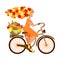 A metaphorical fairy tale character. Young autumn woman with hair from leaves rides a Bicycle