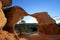 Metate Arch at Devil`s Garden, at sunset, Grand Staircase-Escalante National Monument, Utah, United States