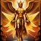 The Metatron. Ancient Archangel with large wings and gold body. AI generated image.