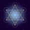 Metatron Cube symbol on a starry sky, elements of sacred geometry