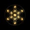 Metatron`s Cube,  Flower of Life. Gold Sacred geometry. Mystic golden icon platonic solids Merkabah, abstract geometric drawing