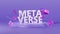 Metaverse 3D text on a podium with floating meta verse related elements.