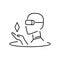 Metaverse icon. Human and virtual monitor or hologram. Outline style. Sim game character. Vector. Isolate on white background