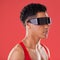 Metaverse, virtual reality and black man with glasses for ai and future scifi and 3d gaming tech. Model person profile
