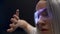 Metaverse woman hand touching virtual space. Person exploring videogame closeup