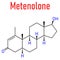 Metenolone anabolic steroid molecule. Used in sports doping. Banned. Skeletal formula.
