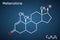 Metenolone, methenolone molecule. It is androgen, anabolic steroid. Structural chemical formula on the dark blue background