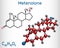 Metenolone, methenolone molecule. It is androgen, anabolic steroid. Structural chemical formula and molecule model