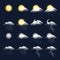 Meteo realistic icon. Clouds sun rain wind snow vector weather symbols