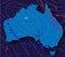 Meteologic weather forecast on the map of Australia on a dark background. Realistic synoptic map with aditable generic map