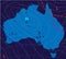 Meteologic weather forecast on the map of Australia on a dark background. Realistic synoptic map with aditable generic map