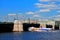 The meteor goes under a bridge on the Neva River in St. Petersburg. Russia, St. Petersburg, 17.08.2020