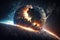 Meteor impact on earth - fired asteroid in collision with earth, created with Generative AI technology