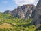 Meteora cliffs landscapes. Holly monasteries territory.