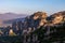Meteora - Early morning aerial panoramic view during sunrise of the monasteries of Meteora, Greece