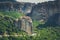 Meteora monasteries in Greece, Kalambaka region, Thessaly. Panorama artistic image.