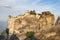 Meteora. Rock formation. Beautiful view of the Varlaam Monastery, located on the edge of a high cliff