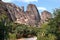 Meteora. Rock formation. Beautiful views of the high mountains and the monastery of St. Nicholas. landscape of Greece