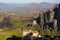 Meteora - Scenic morning view during sunrise of Holy Monastery of St Nicholas Anapafsas and Monastery of Rousanou, Meteora