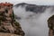Meteora - Scenic view of Holy Monastery of Varlaam on cloudy foggy day, Kalambaka, Meteora.