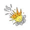 Meteorite fall. Comic explosion. Bomb explosion, smoke cloud or fire flash. Atomic boom or dynamite detonation, doodle style,