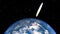 Meteorite falls on Earth planet. Collision of an asteroid with the Earth. Asteroid impact, end of world, judgment day. Comet near