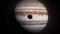 Meteorite hitting Jupiter. Asteroid on a collision course towards Jupiter. Explosion, cataclysm end of the world