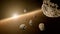 Meteorites pieces after explosion Deep space image, science fiction fantasy ideal for wallpaper and print. Elements of