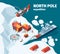 Meteorological north station. Polar north pole background explorer tourism antarctica buildings vector isometric