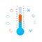 Meteorology Thermometer and Weather Icons. Vector