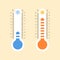 Meteorology thermometers. Cold and heat temperature. Flat style vector illustration.