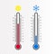 Meteorology thermometers . Cold and heat temperature. Vector illustration.