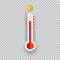 Meteorology thermometers isolated. Cold and heat temperature. Vector illustration. Celsius and fahrenheit