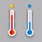 Meteorology thermometers isolated. Cold and heat temperature. Vector illustration. Celsius and fahrenheit