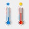 Meteorology thermometers isolated. Cold and heat temperature. Vector illustration. Celsius and fahrenheit