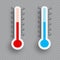 Meteorology thermometers isolated. Cold and heat temperature. Vector illustration. Celsius and fahrenheit