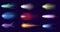 Meteors and comets. Set of neon space flying meteorites and asteroids, realistic vector illustration. Meteors fire