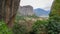 Meteors or Meteora, panoramic view from the plateau to the valley of Thessaly