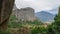 Meteors or Meteora, panoramic view from the plateau to the valley of Thessaly