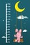 Meter wall with rabbit on swing hanging.illustration.