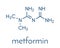 Metformin diabetes drug biguanide class molecule. Skeletal formula.